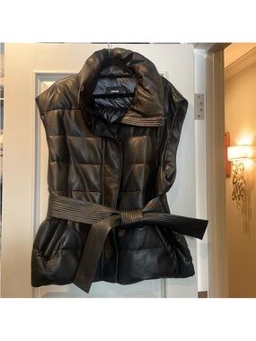 Mackage Black Quilted Leather Sleeveless Belted Vest